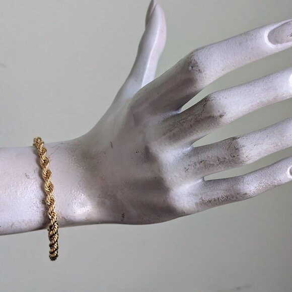 Vintage Designer Solid 14K Yellow Gold Twisted Rope Chain BRACELET - Picture 7 of 7